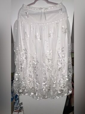 Altar'd State White Sheer Embroidered Maxi Skirt